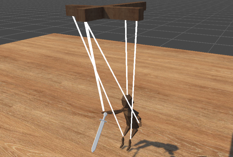 A puppet attacked to strings